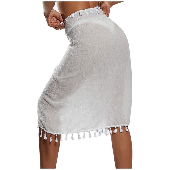 Beach Sarong Pareo Womens Semi-Sheer Swimwear 28-black+white-short - Picture 3 of 6